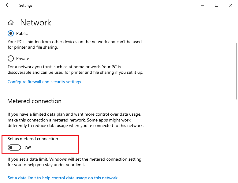 turn off the metered connection
