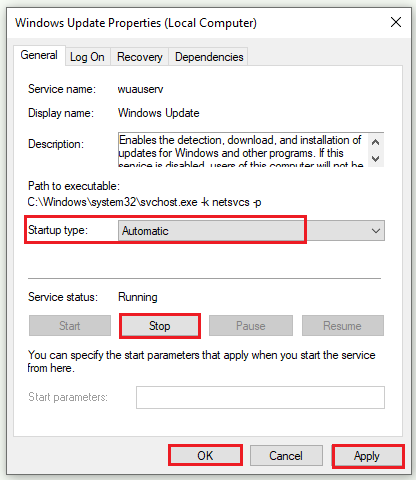 stop the Windows Update service