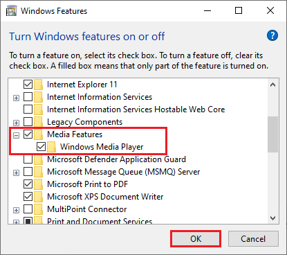 enable Windows Media Player