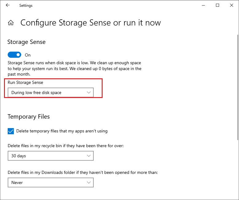 select Run Storage Sense