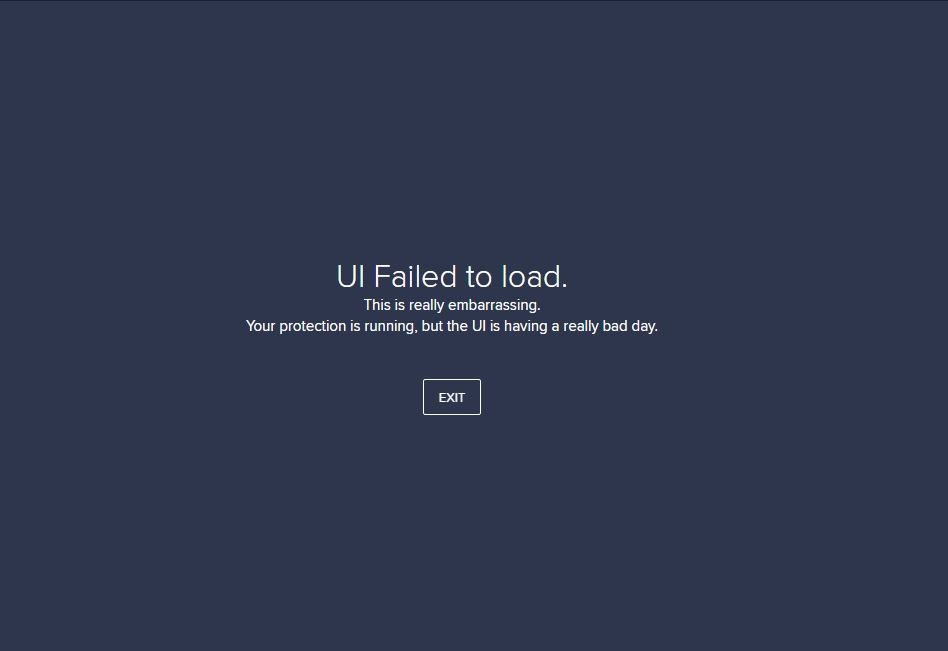 Avast internet security UI failed to load error