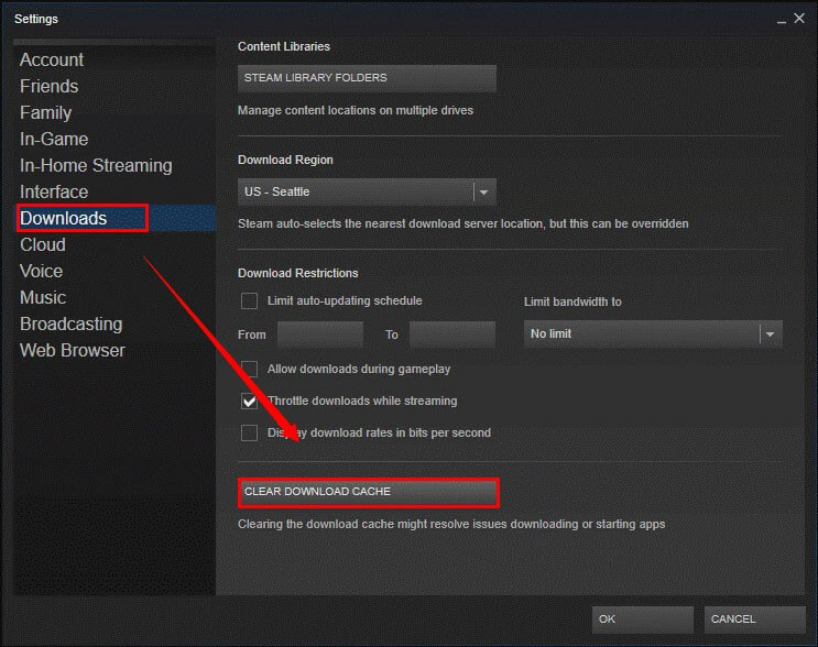 clear Steam download cache