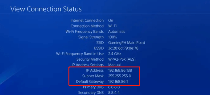 check IP address PS4