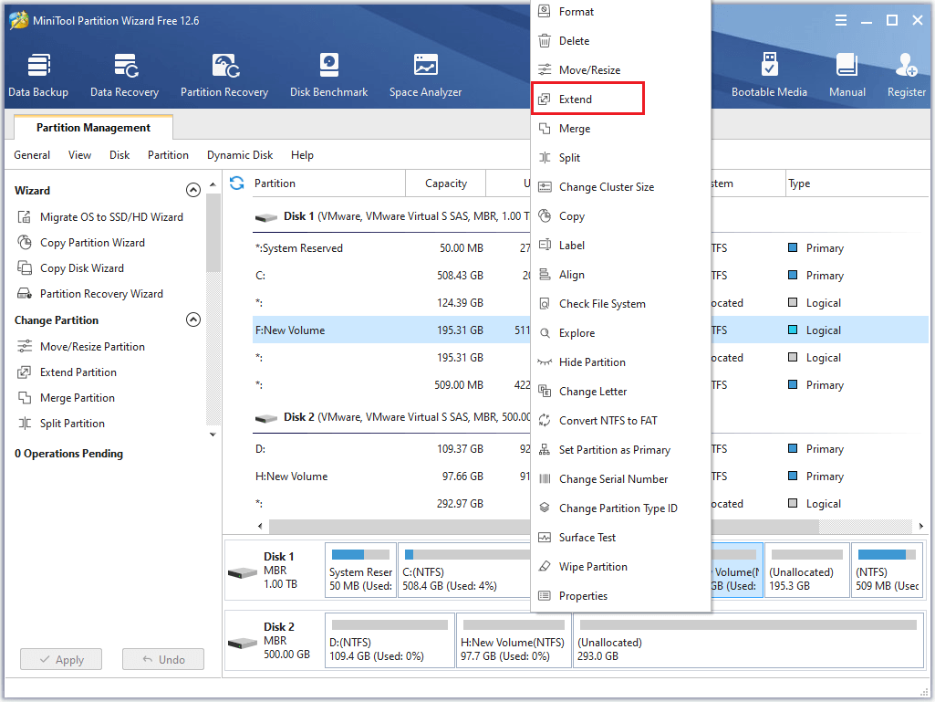 select the Extend option