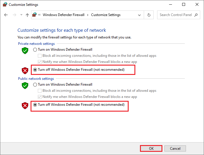 turn off Windows Firewall