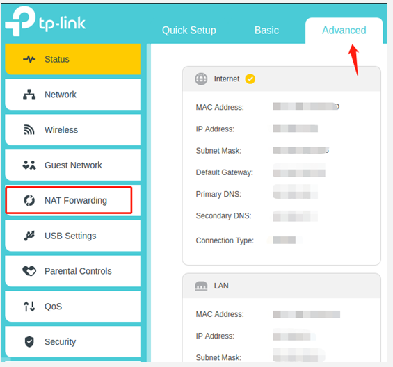 select NAT Forwarding