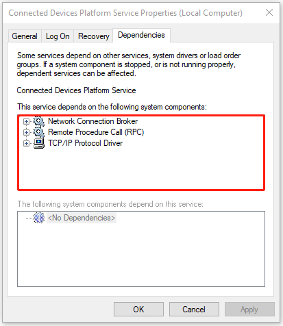 The dependent Connected Devices Platform services
