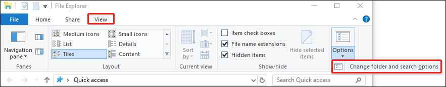 select change folder and search options