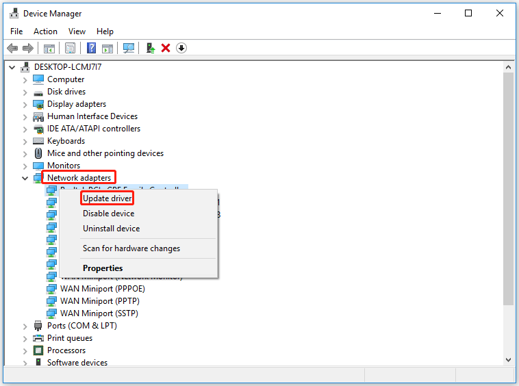 update Network adapter driver