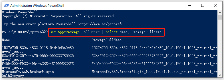 get package full name PowerShell