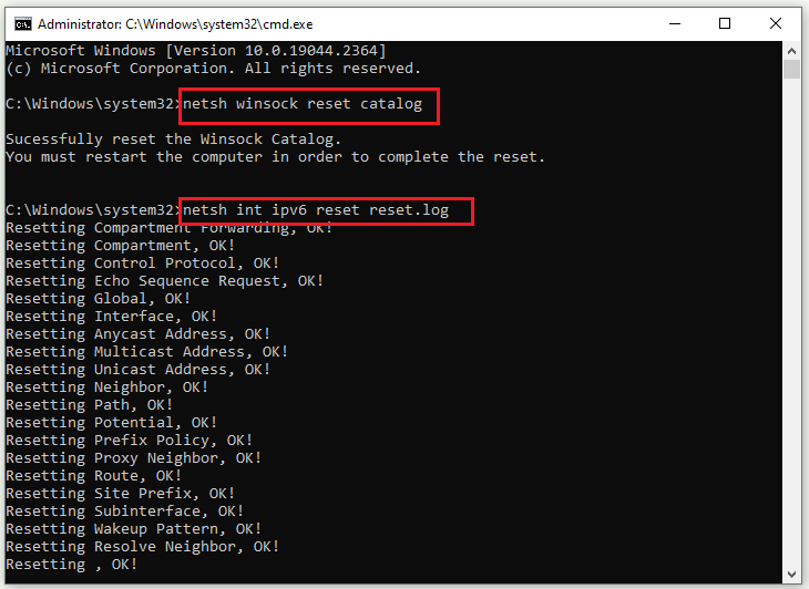 reset the IPv4 or IPv6