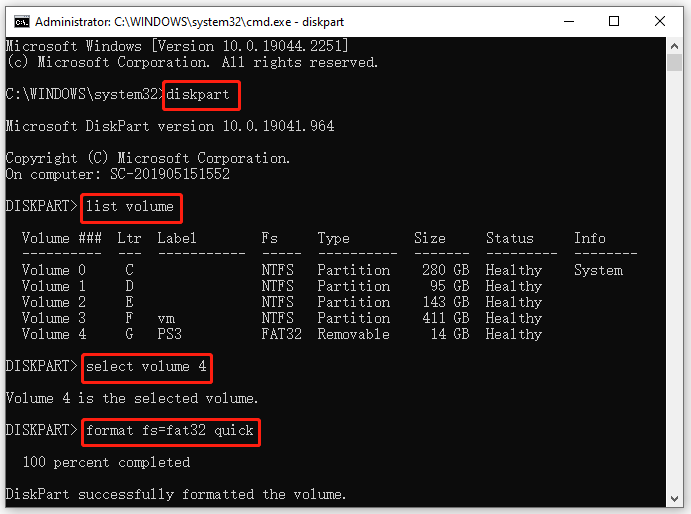 format a USB drive using Diskpart