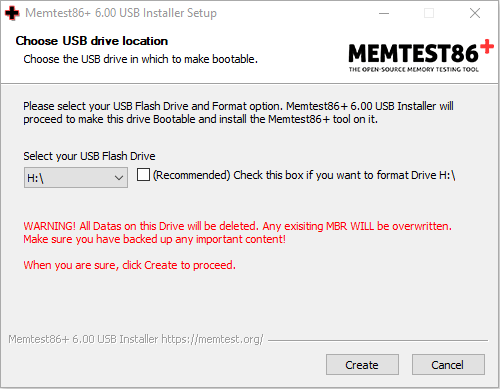 install MemTest86+ to your USB drive