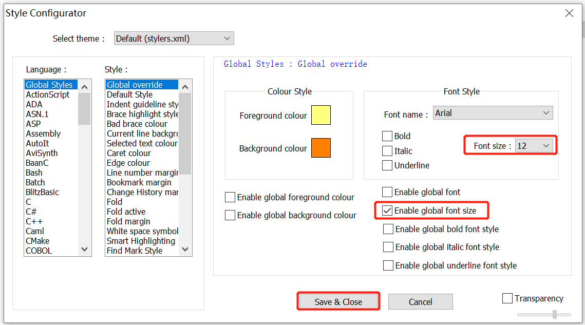 change Notepad font size and color