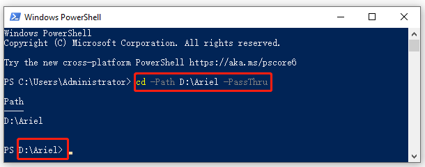 use cd command to change directory in PowerShell