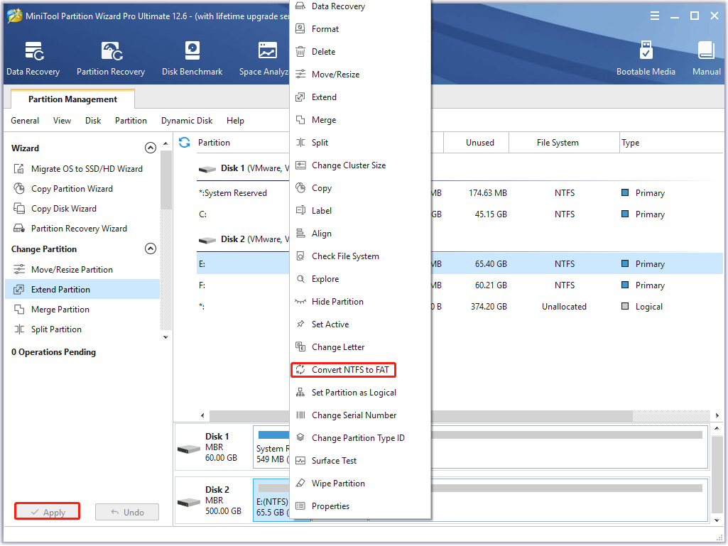 select the Convert NTFS to FAT option