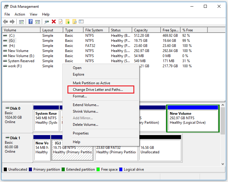 select Change Drive Letter and Paths option