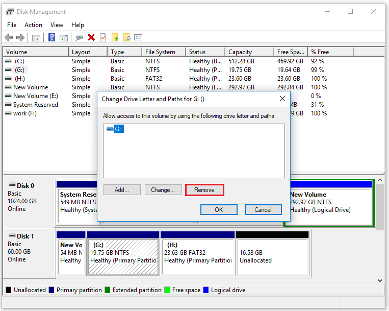 remove the drive letter