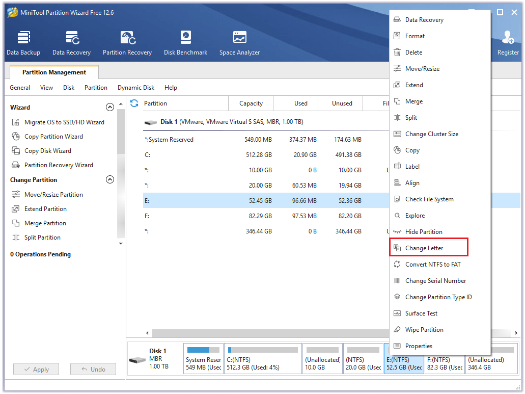 select the Change Letter option