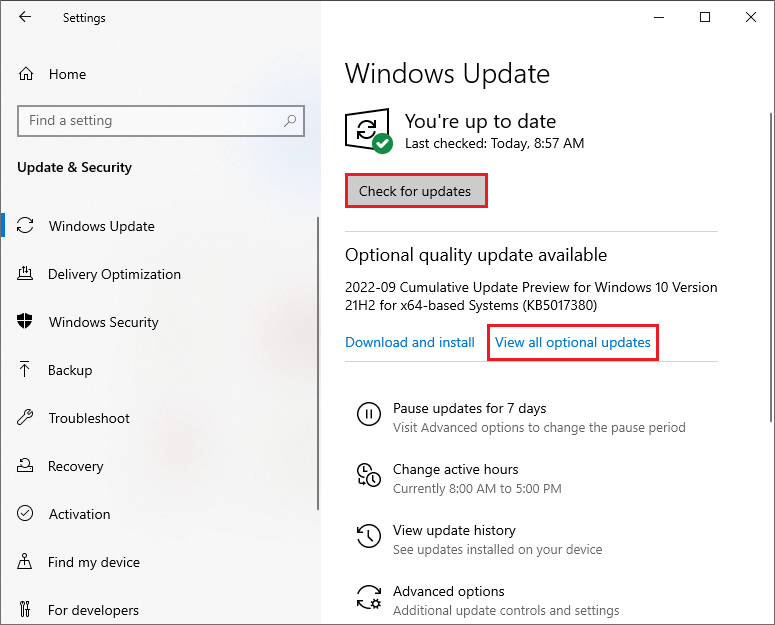 check for Windows update