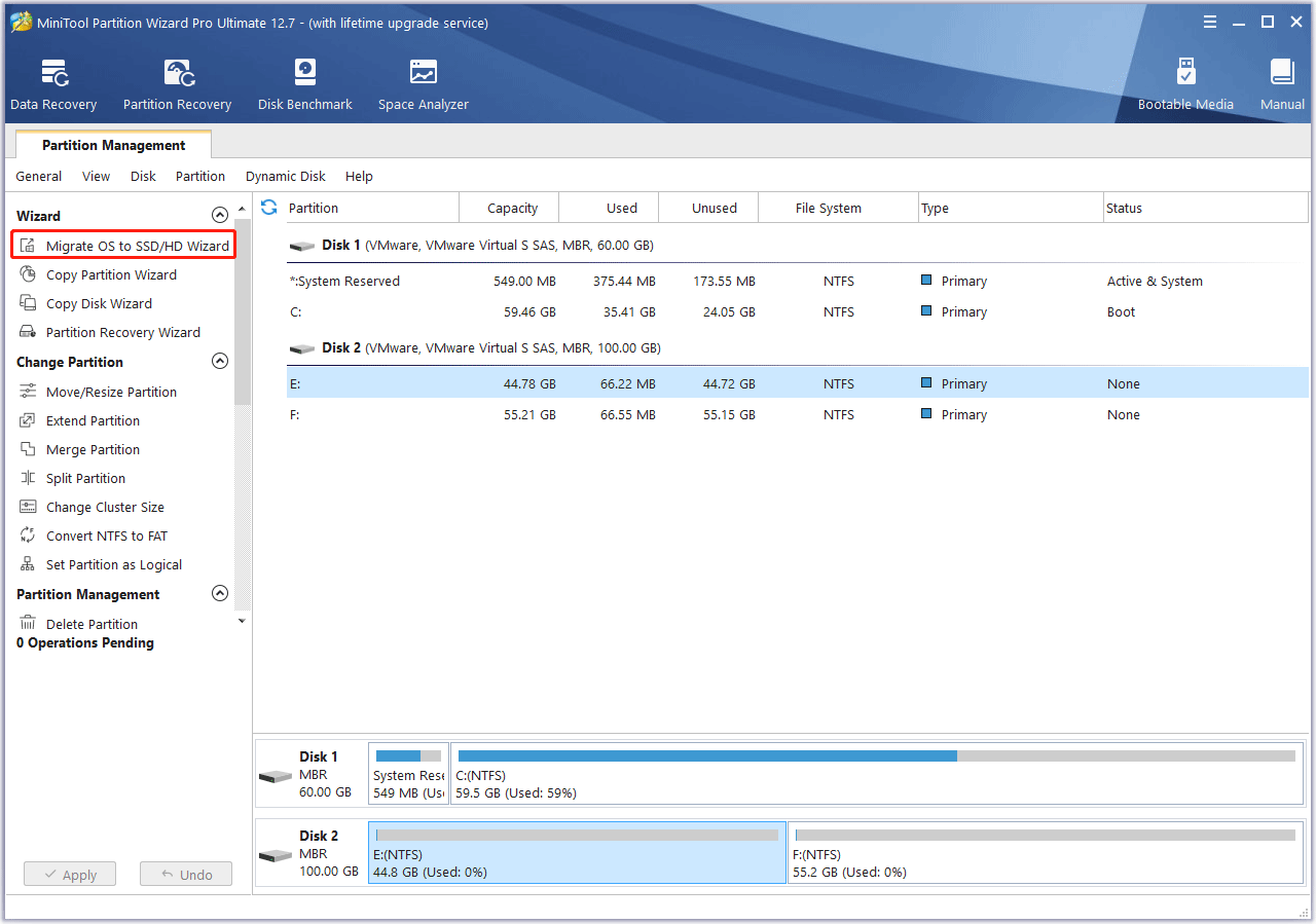 click on Migrate OS to SSD/HDD in the toolbar