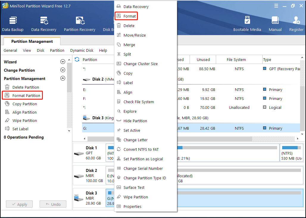 Select Format Partition