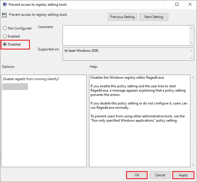 Vô hiệu hóa Prevent access to registry editing tools