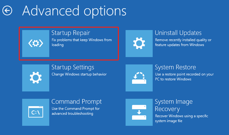Select Startup options
