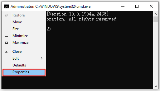 select Properties in CMD