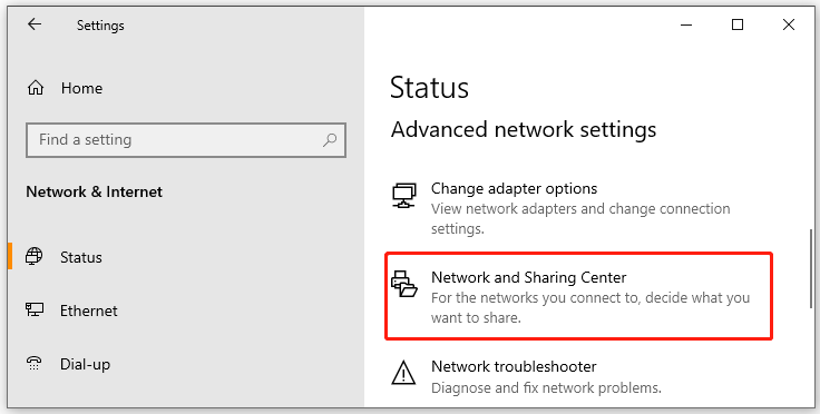 select Network and Sharing Center