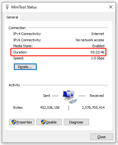 check Duration in Network adapter