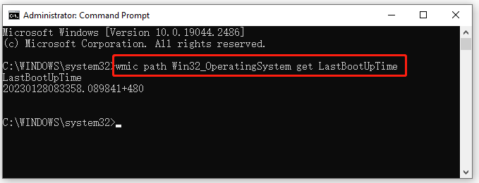 check uptime CMD using WMIC