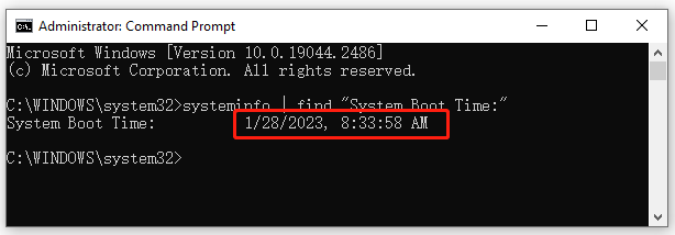 check uptime using systeminfo in CMD