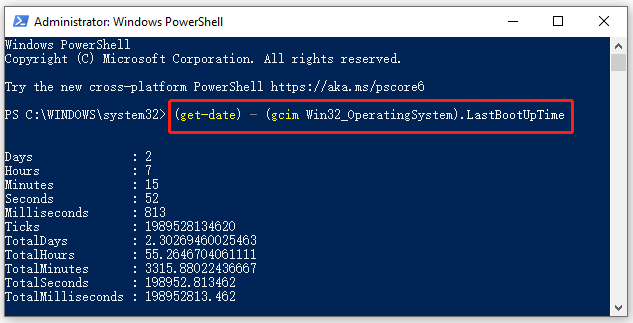 PowerShell get uptime