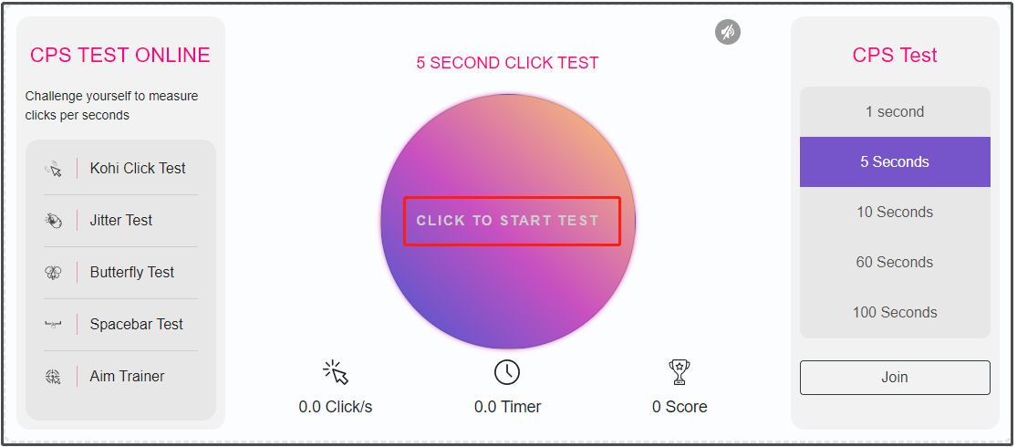 100 Second Click Speed Test - CPS Test