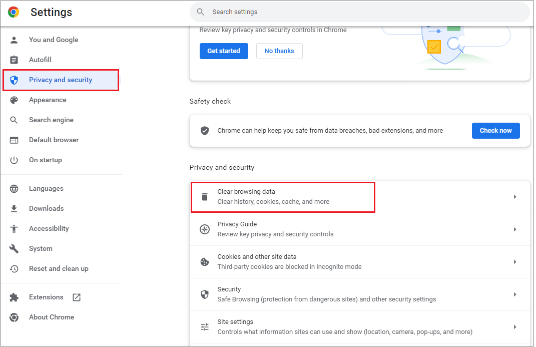 select Clear browsing data