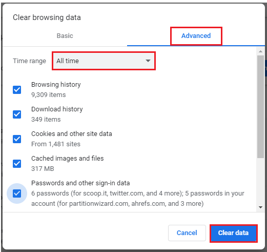 clear data