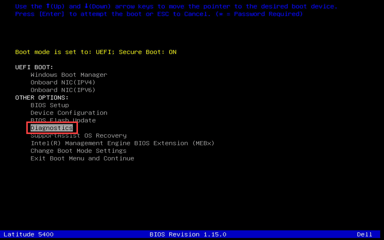 select Diagnostics and press Enter