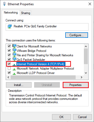 select Internet Protocol Version 4 (TCP/IPv4)