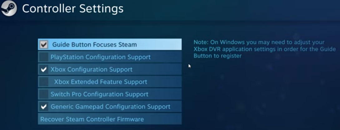 change Steam controller settings