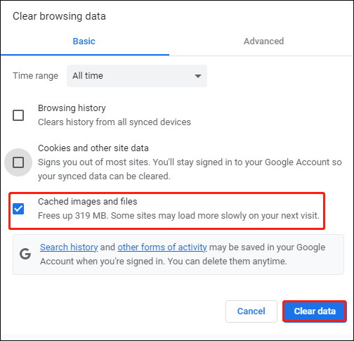 clear Chrome browsing data