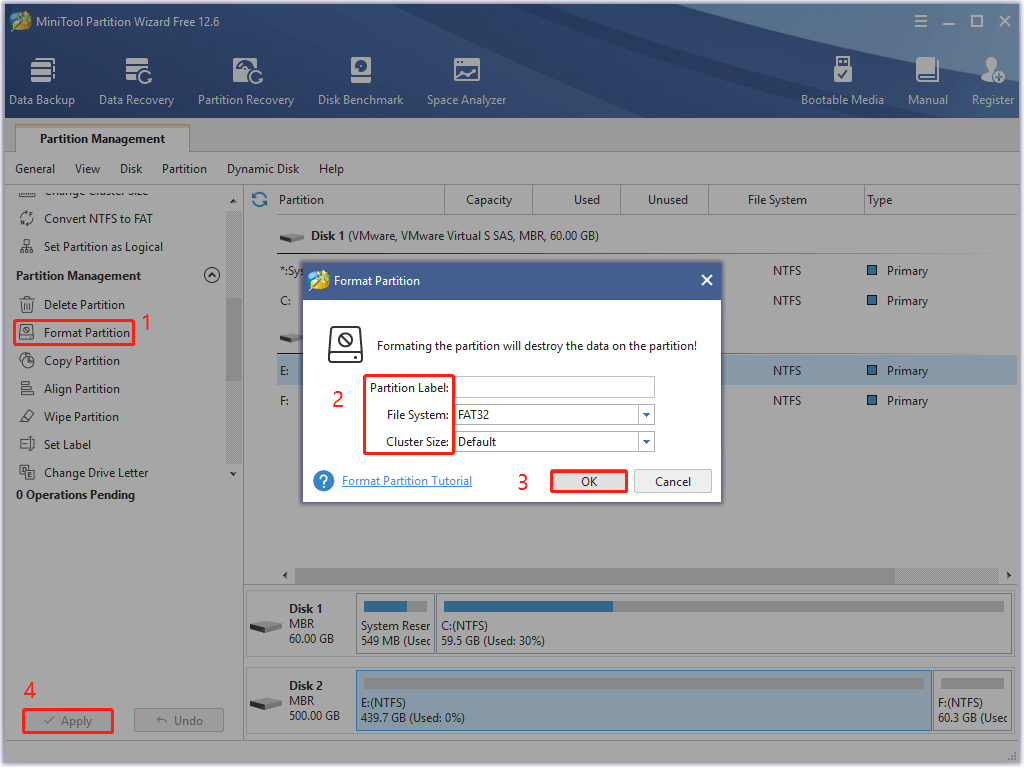 format an SD card via MiniTool Partition Wizard