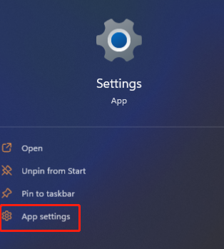 select app settings Windows 11