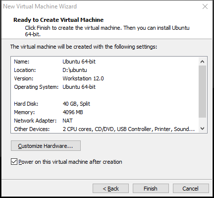 review virtual machine settings