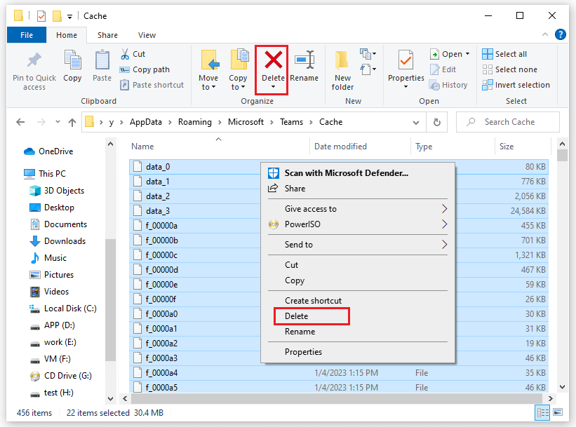 delete all files in the Cache folder