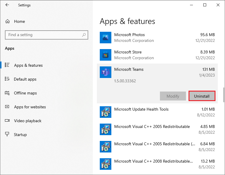 uninstall Microsoft Teams