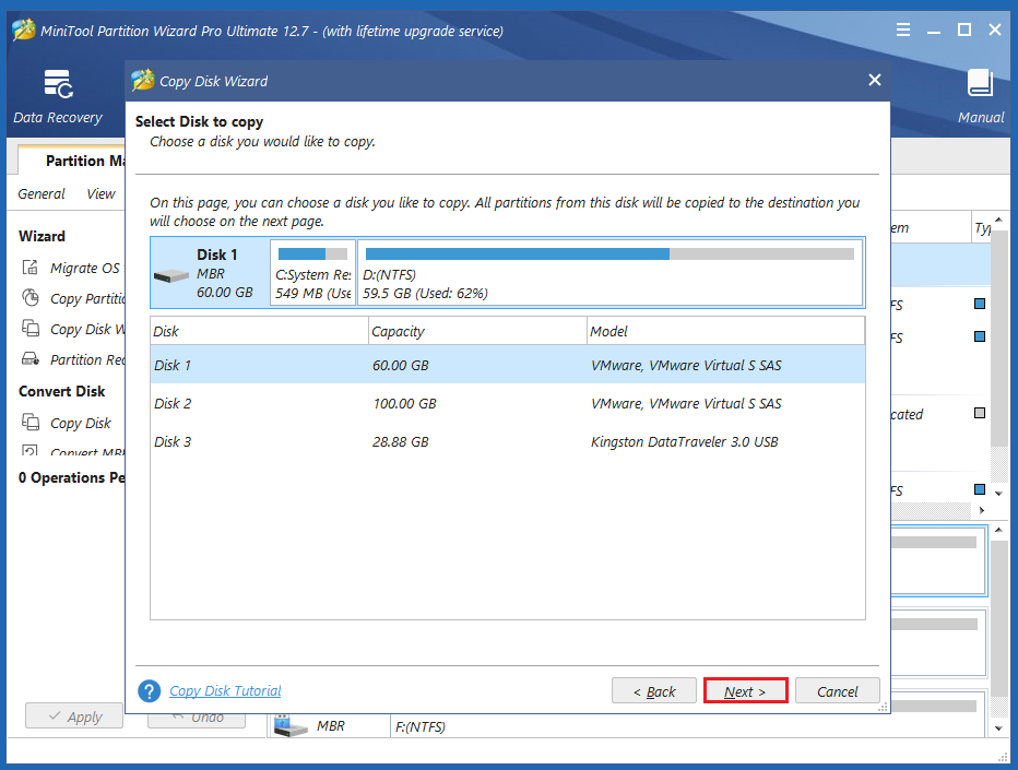 select the disk you want to copy