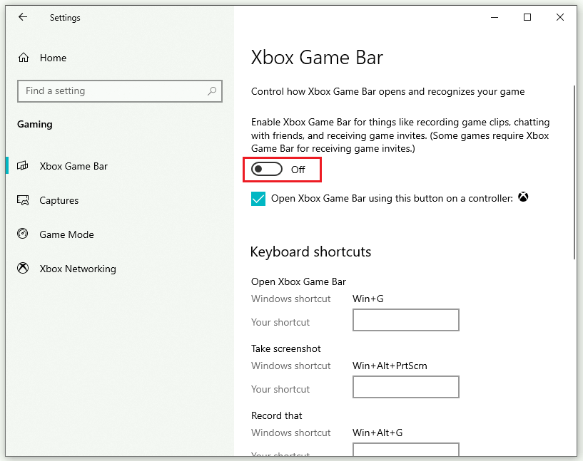 disable Xbox Game Bar