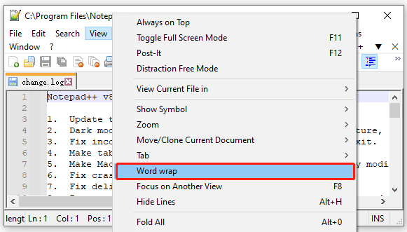 select Word wrap in Notepad