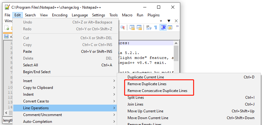 select Remove Duplicate Lines
